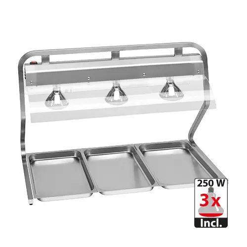 S/STEEL HEATED OVERHEAD WARMER WITH 3 INFRA RED LAMPS