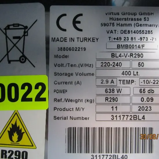 Freezer 400 litres made of stainless steel, 460x485 mm, -10°/-18°C - DAMAGED