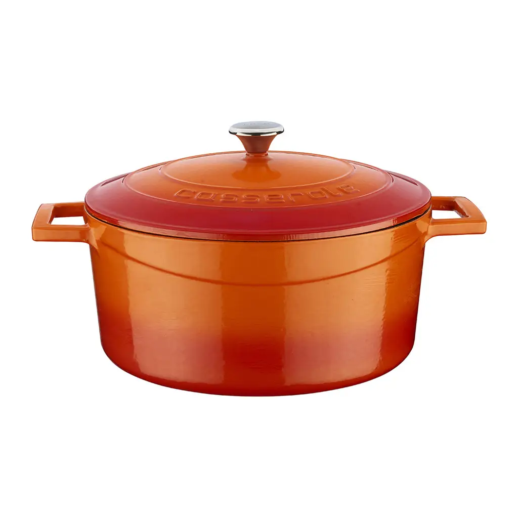 CAST IRON DEEP CASSEROLE + LID 28CM - ORANGE