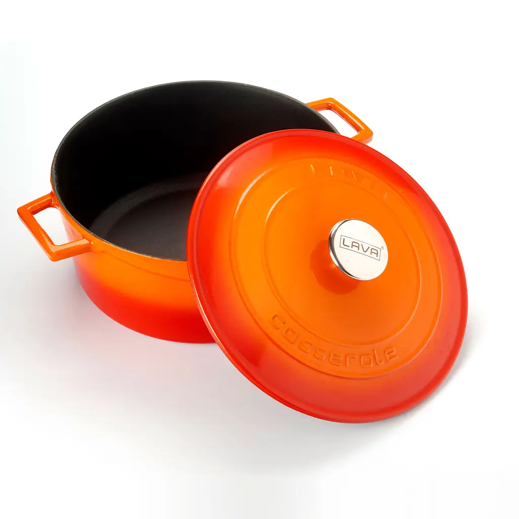 CAST IRON DEEP CASSEROLE + LID 28CM - ORANGE