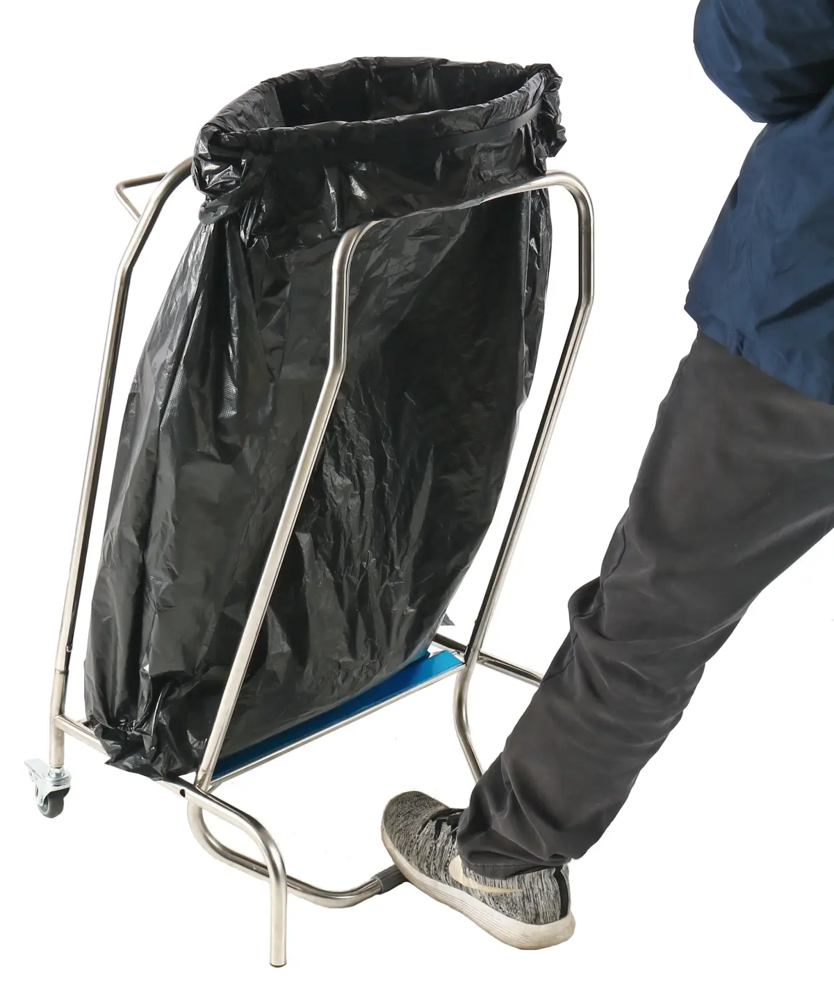 PEDAL CONTROLLED TRASH BAG HOLDER