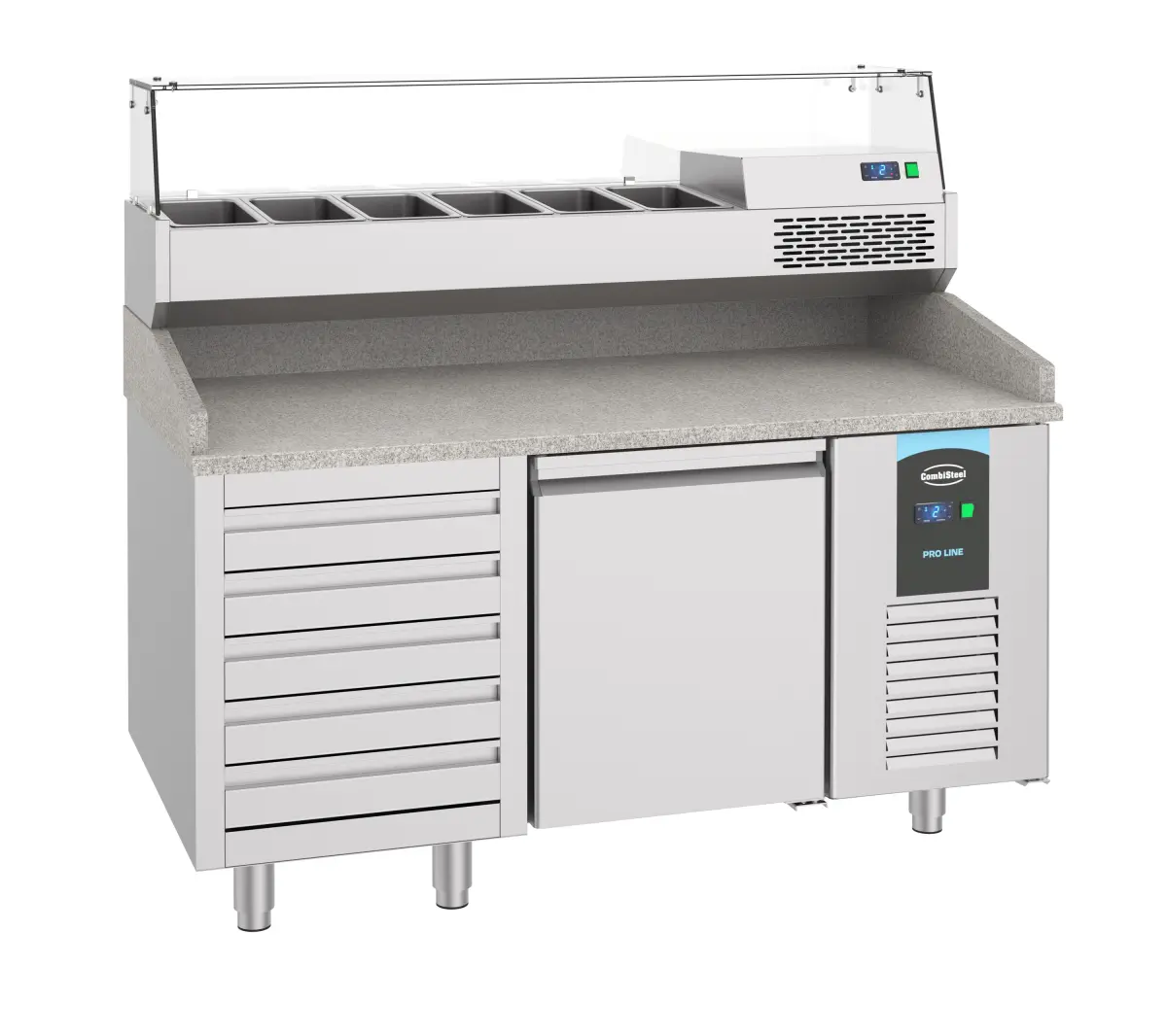 PROLINE PASTRY (800) S/STEEL PIZZA COUNTER 1 DOOR + DRAWERS + MARBLE T