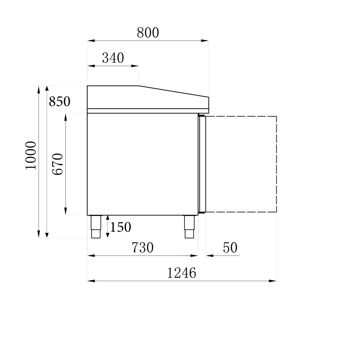 COMBISTEEL (800) S/STEEL PIZZA COUNTER 2 DOOR + MARBLE TOP 151X80X100CM