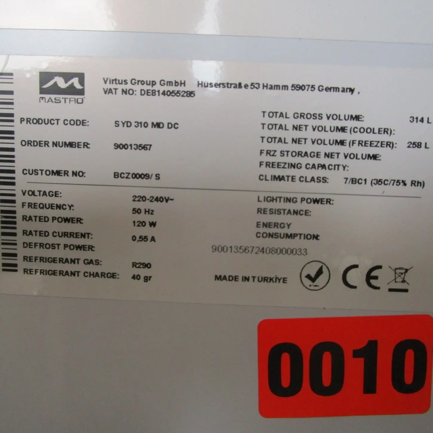 chest freezer 314 (258) litres with sliding glass lids, -18°/-24°C - SECOND-HAND