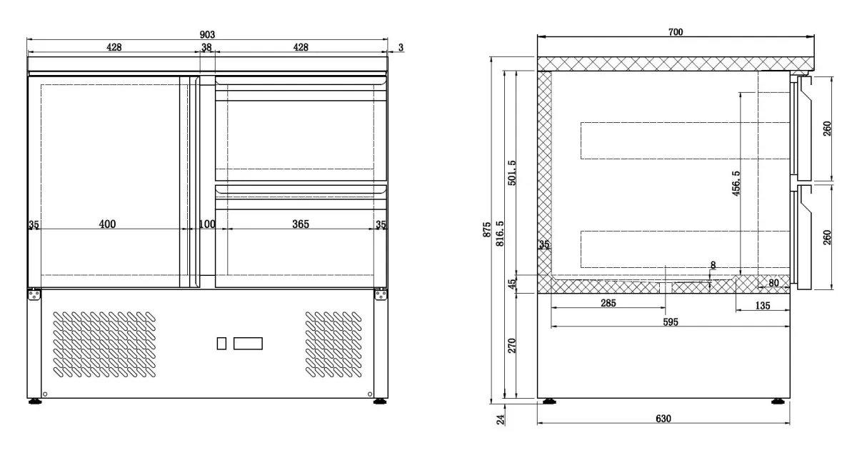 COMBISTEEL COMPACT GN700 COUNTER 1 DOOR + 2 DRAWERS 90X70