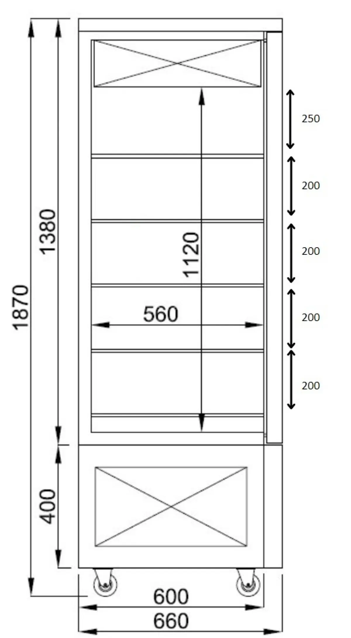 COMBISTEEL PROLINE BLACK PASTRY DISPLAY - GLASS 4 SIDE 80X66X187