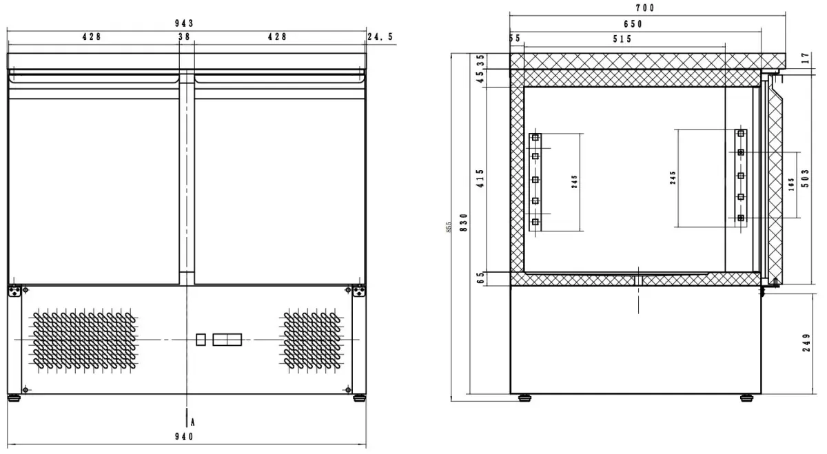 REFRIGERATED NEGATIVE COUNTER 2 DOORS