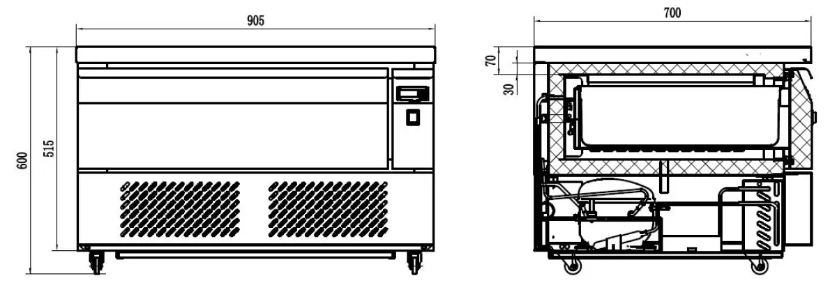 COMBISTEEL UNDEREQUIPMENT FRIDGE/FREEZER COUNTER 1 LARGE DRAWER - 90X70CM