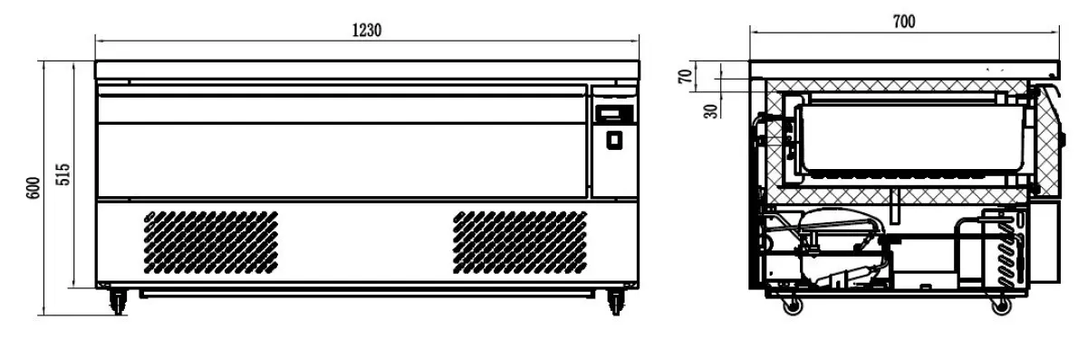 COMBISTEEL UNDEREQUIPMENT FRIDGE/FREEZER COUNTER 1 LARGE DRAWER - 123X70CM