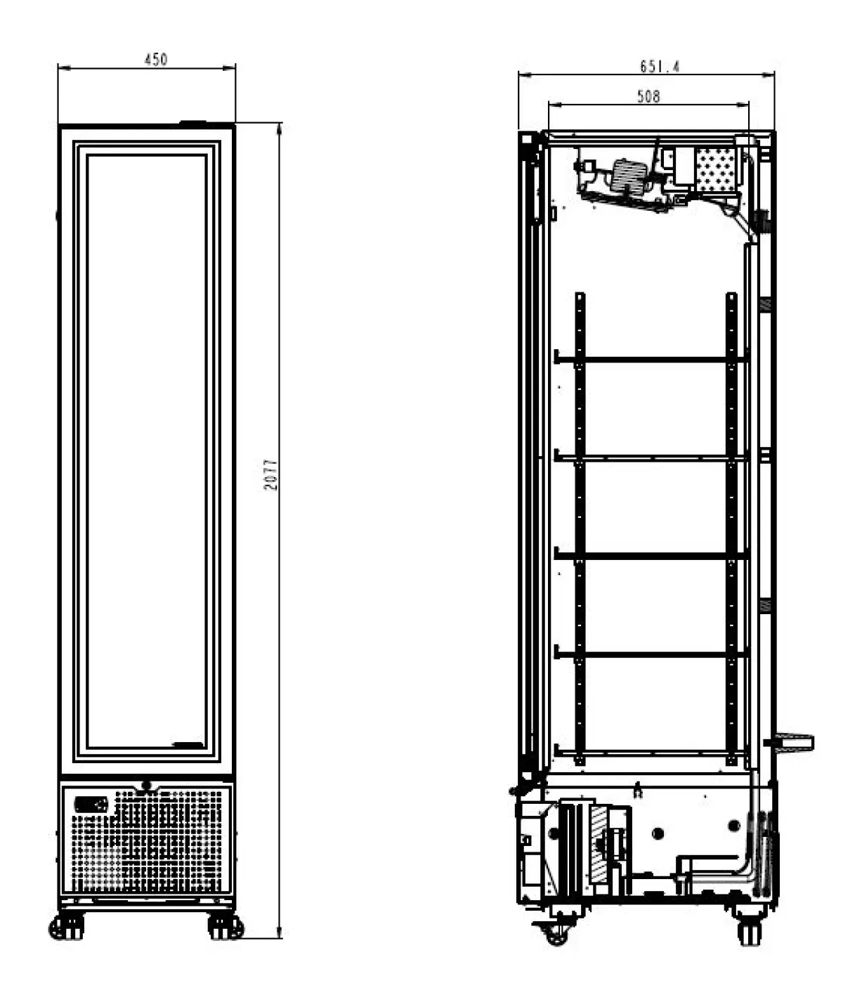 COMBISTEEL BLACK UPRIGHT SLIM FRIDGE GLASS DOOR - 45X66X203CM