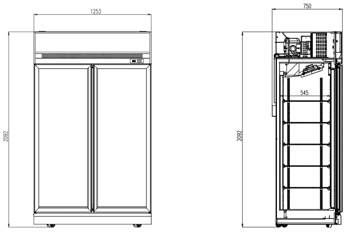 COMBISTEEL UPRIGHT VENTILATED FRIDGE 2 DOOR 125X71X210CM