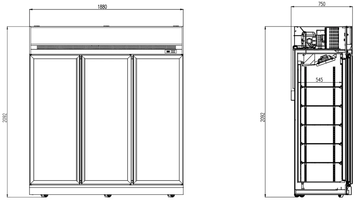 COMBISTEEL UPRIGHT 3 DOOR VENTILATED FRIDGE 188X71X209CM