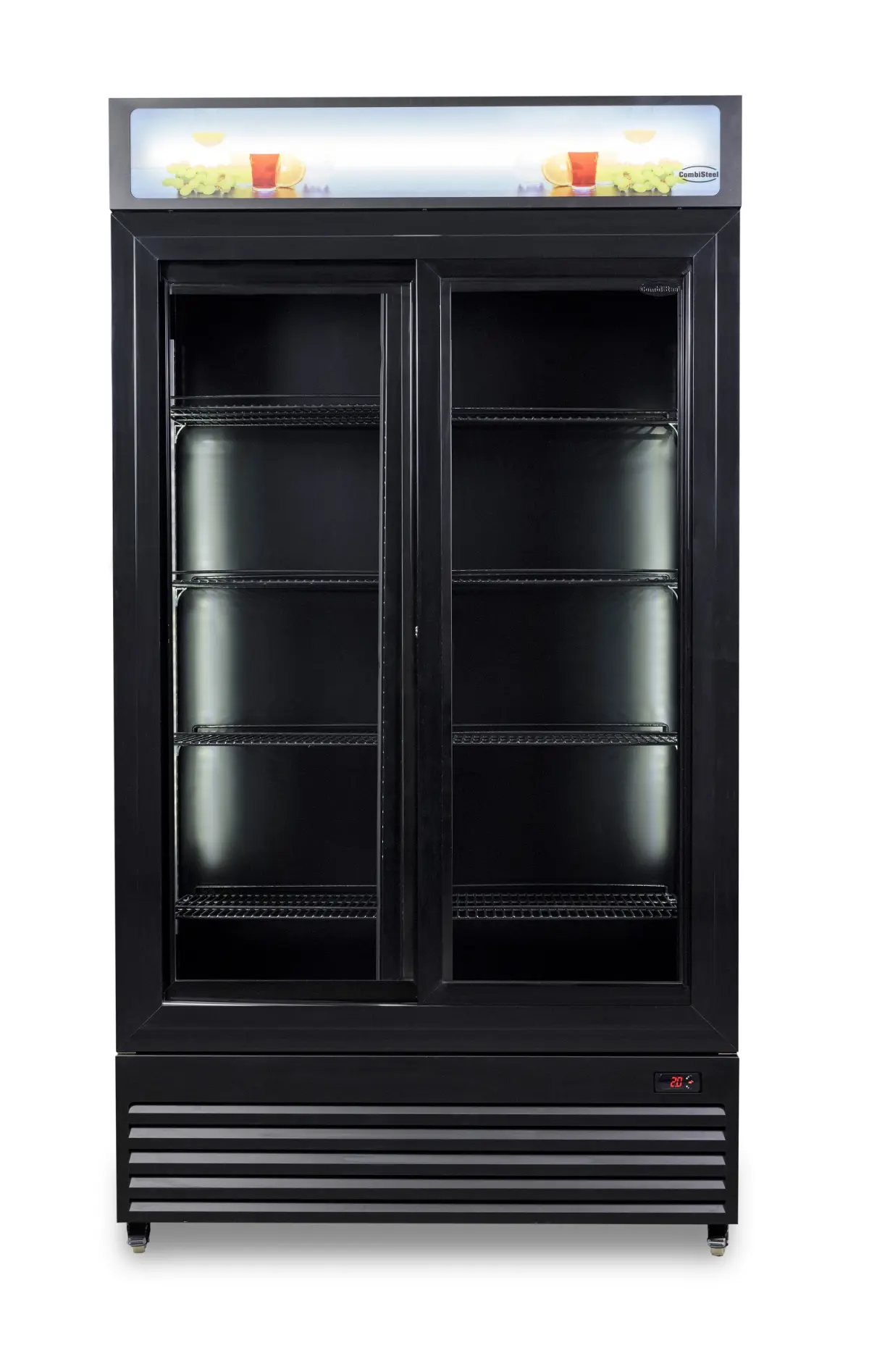 COMBISTEEL BLACK UPRIGHT FRIDGE 2 GLASS SLIDING DOORS - 112X60X210CM