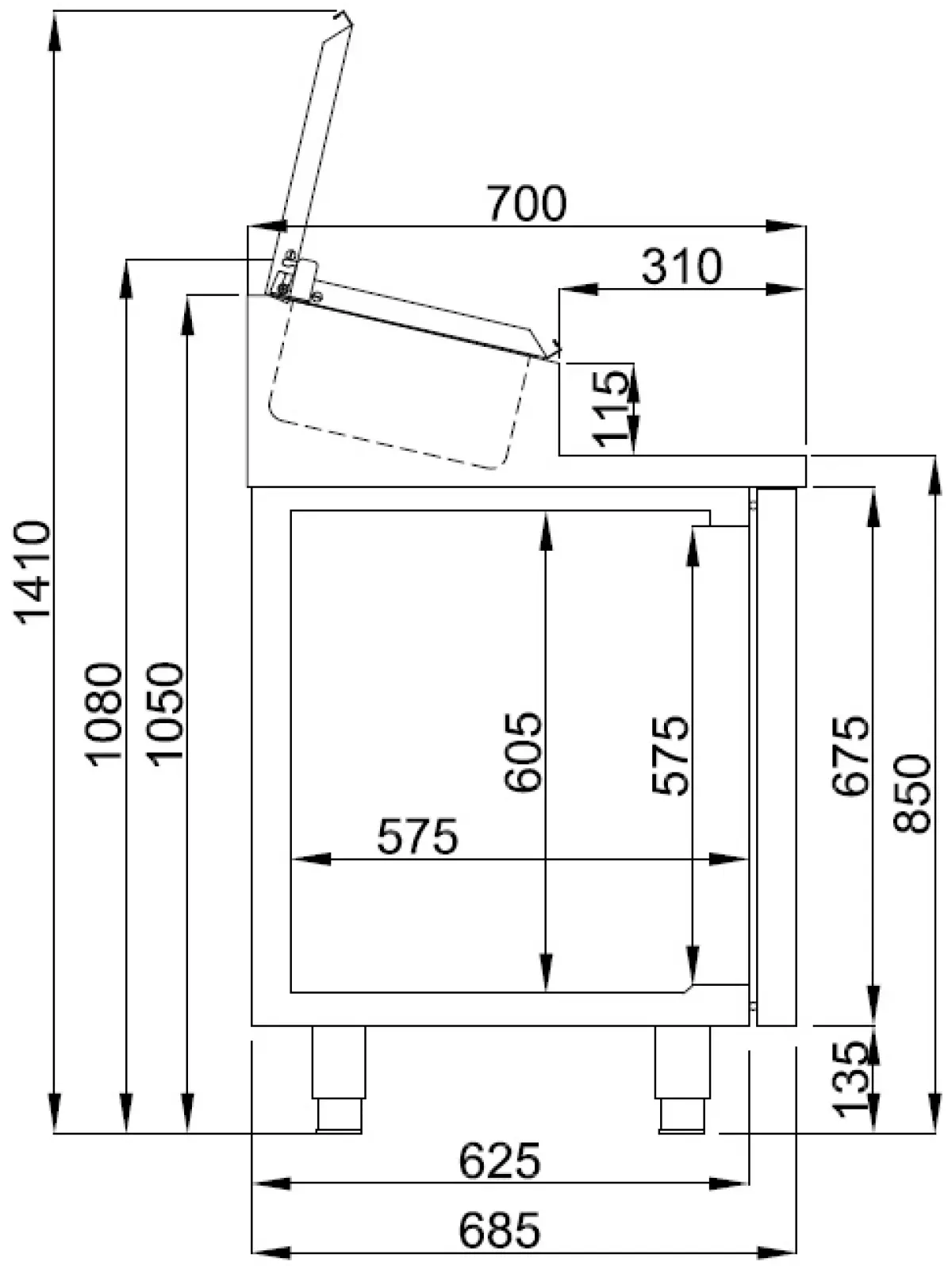 PROLINE GN (700) FRIDGE COUNTER 2 DOORS + INTEGRATED SALADETTE 7X1/3GN 140X70CM