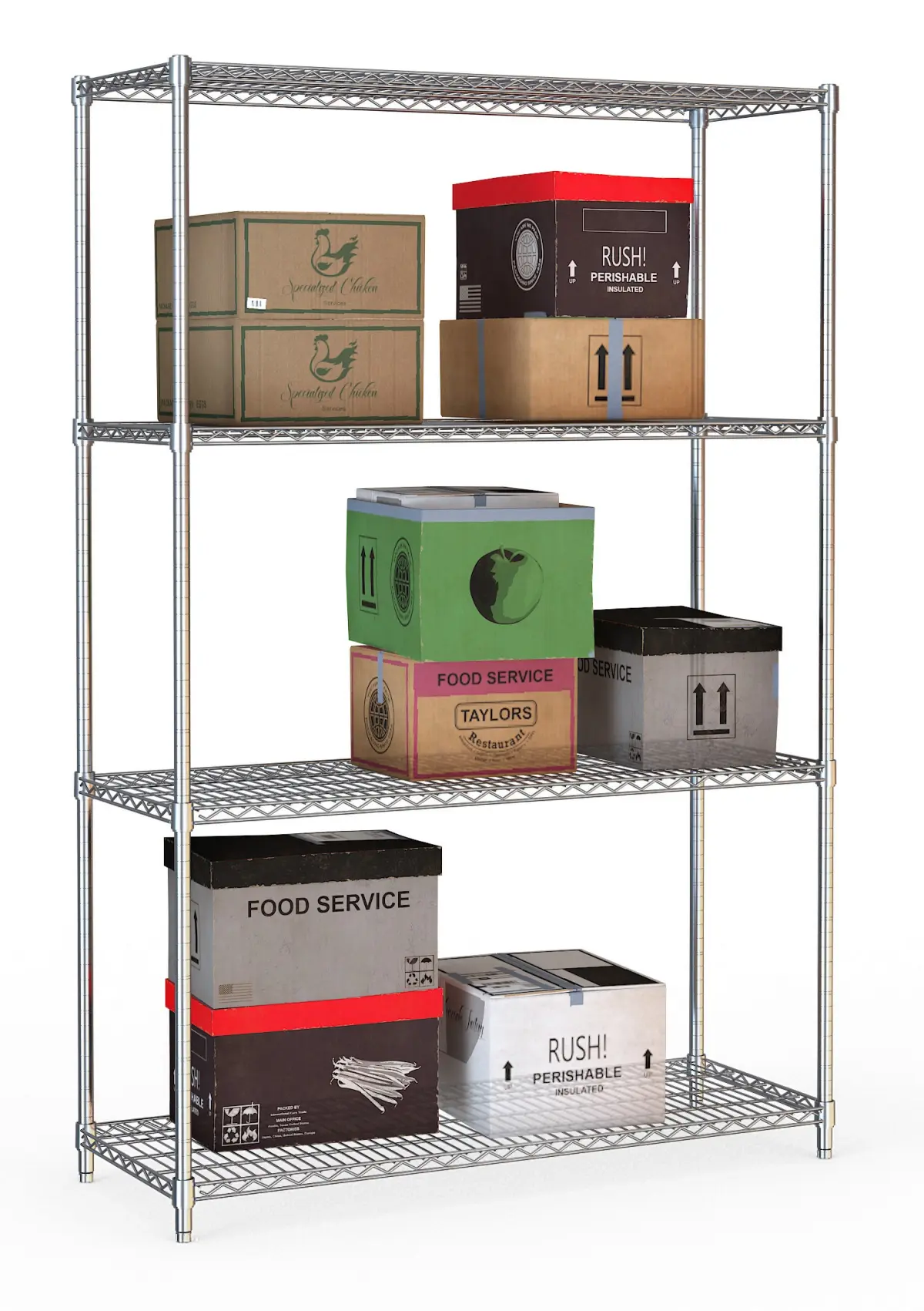 S/STEL WIRE SHELVING 4 TIER - 120X45X180CM