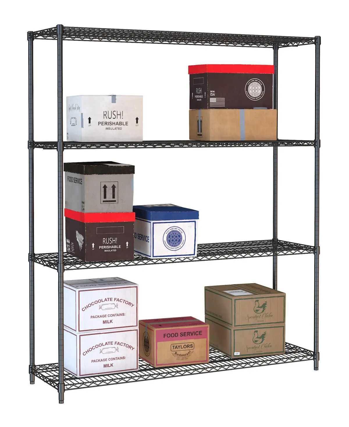 S/STEEL WIRE SHELVING - 4 TIER - 150X45X180