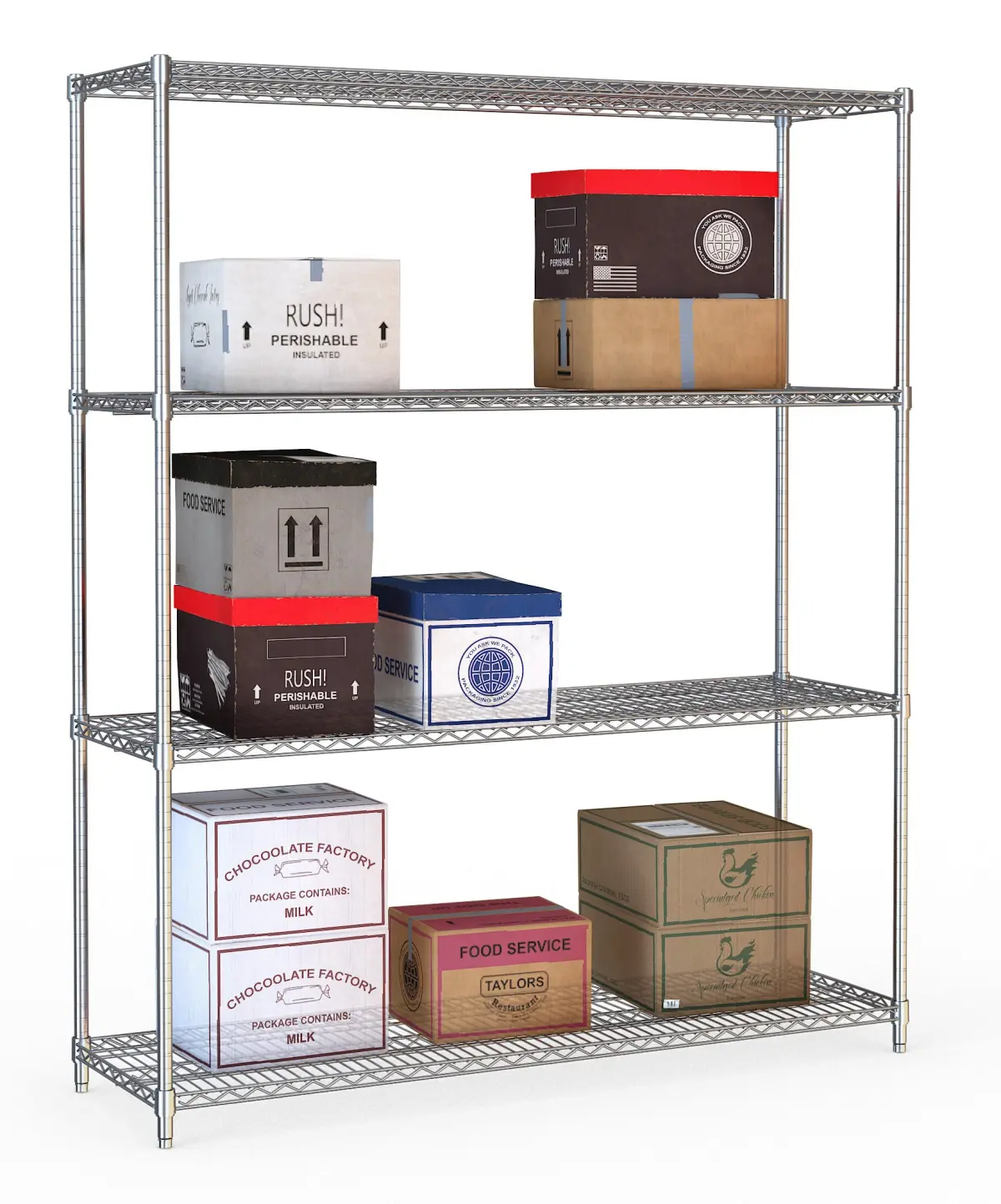 S/STEEL WIRE SHELVING - 4 TIER - 150X45X180CM