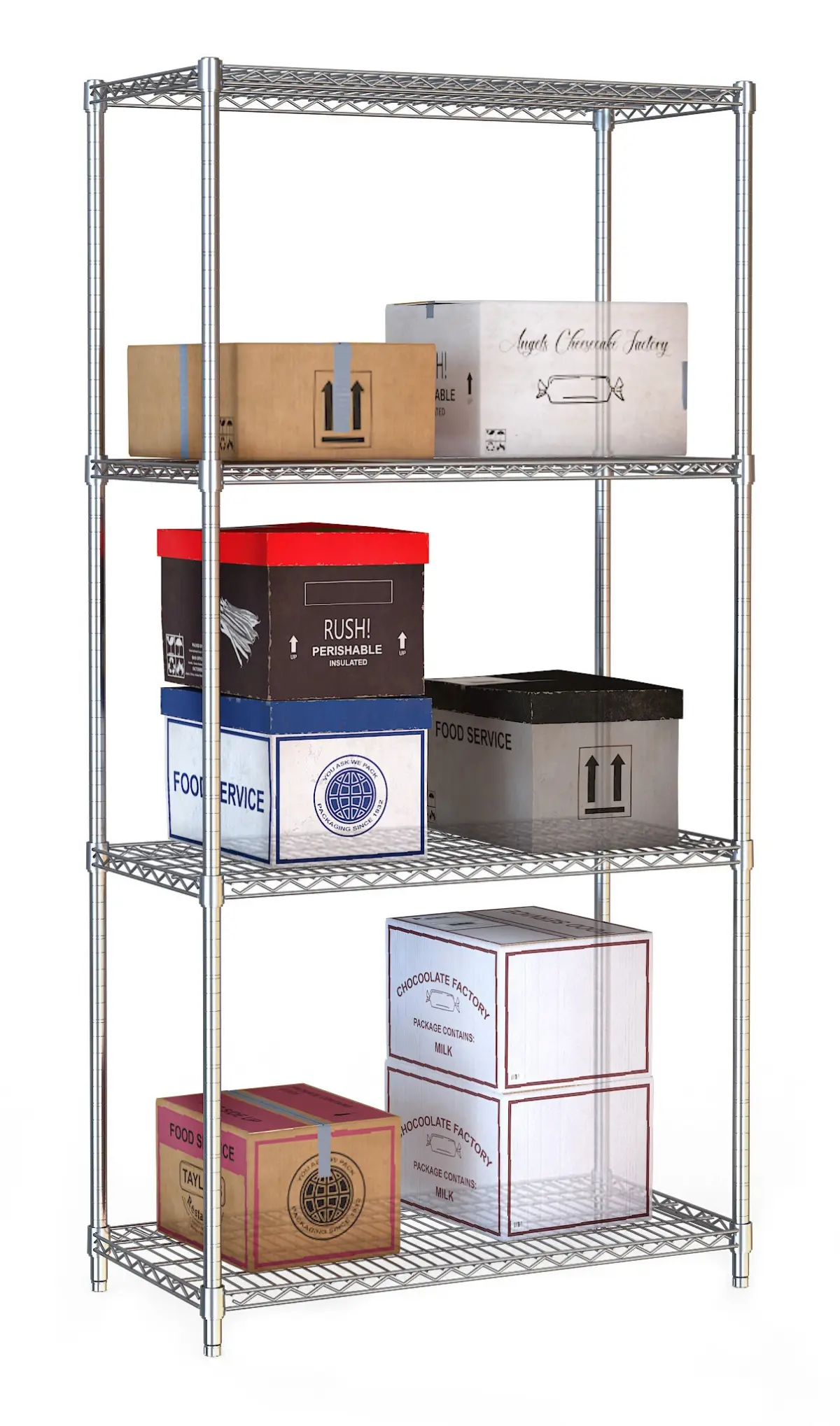 S/STEEL WIRE SHELVING - 4 TIER - 90X45X180CM