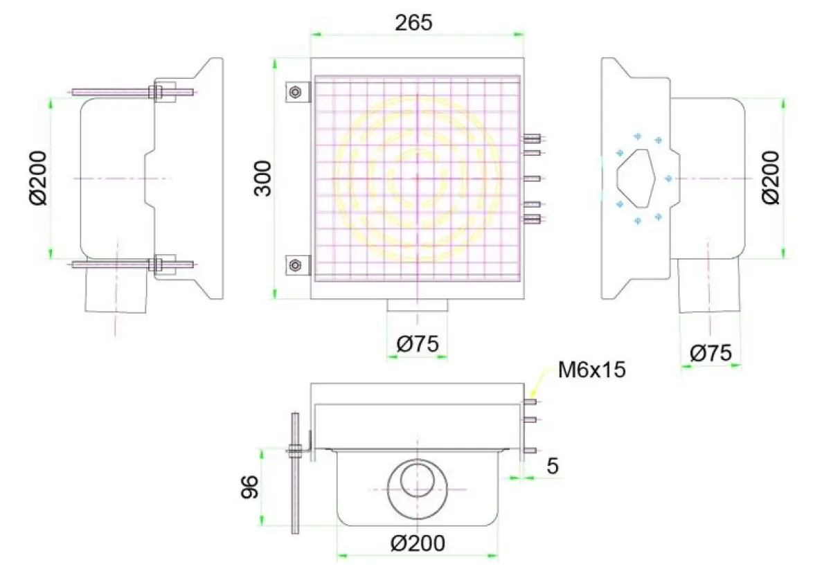 STAINLESS STEEL DRAIN 300X265 WITH 1 EXIT FOR SLOTTED CHANNEL