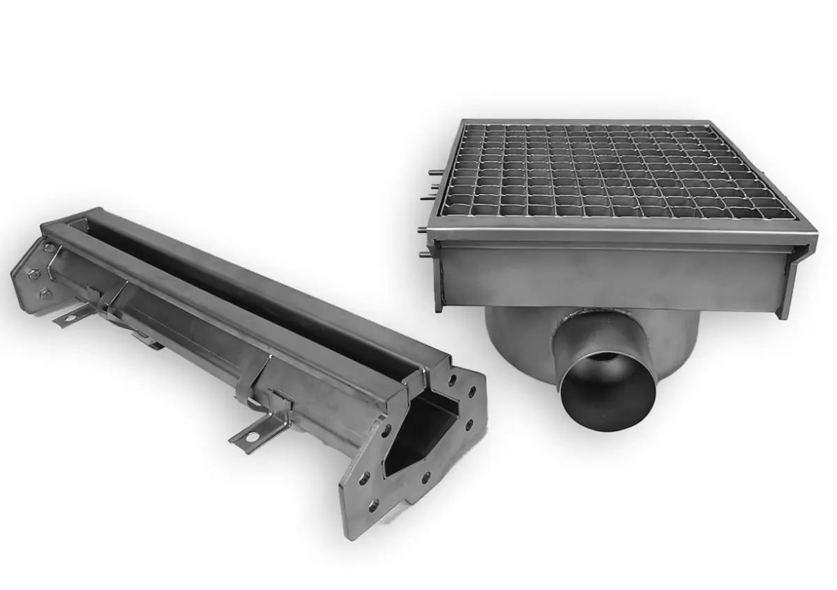 STAINLESS STEEL DRAIN 300X265 WITH 1 EXIT FOR SLOTTED CHANNEL