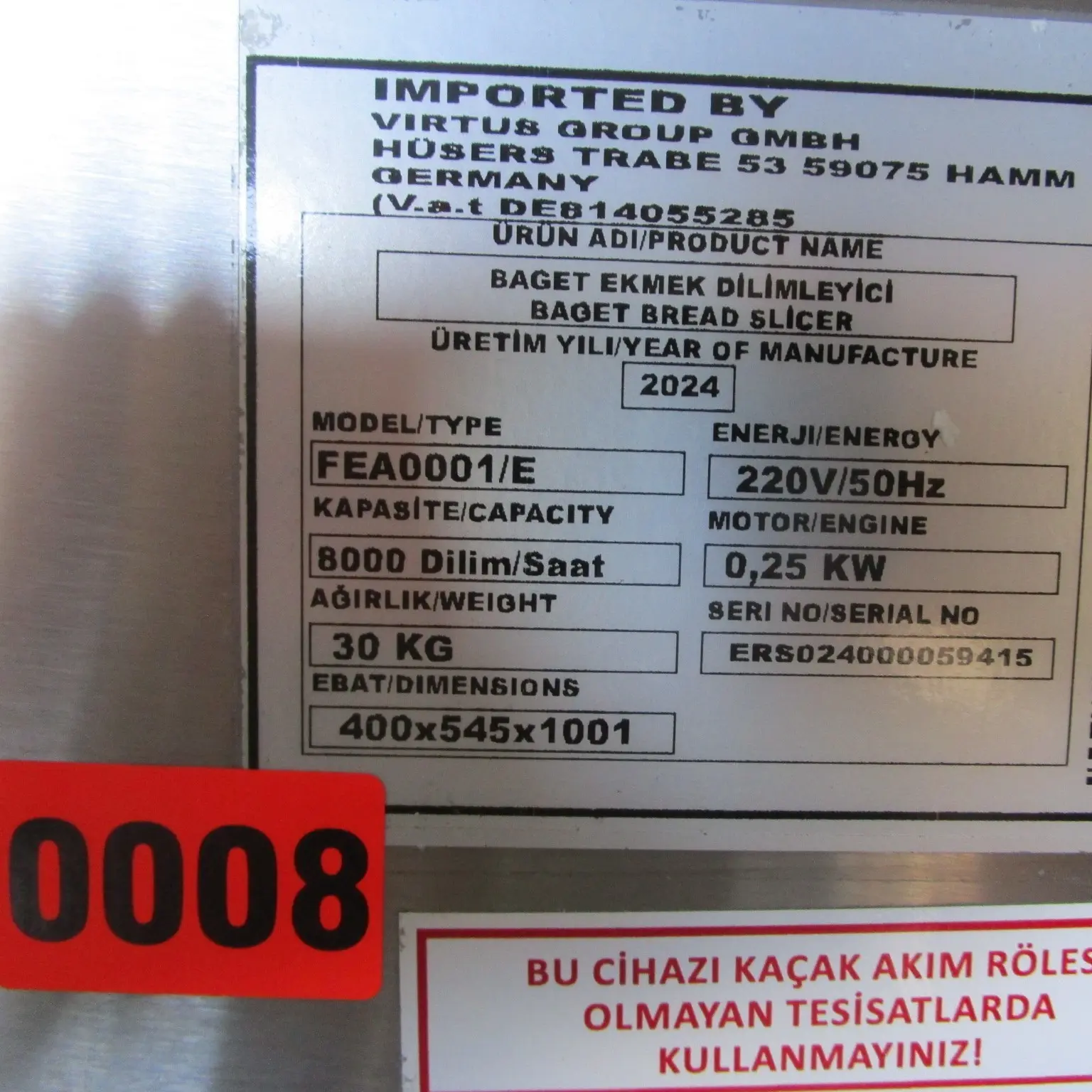 Electric baget bread slicer for 10-80 mm slices - SECOND-HAND