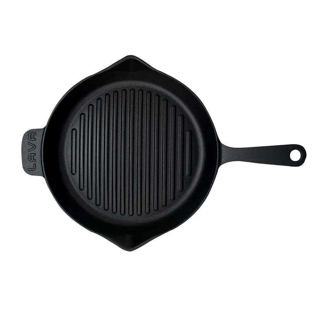 Lava Cast Iron Round Grill Pan. Long-Stem, Dia. Ø 28cm.