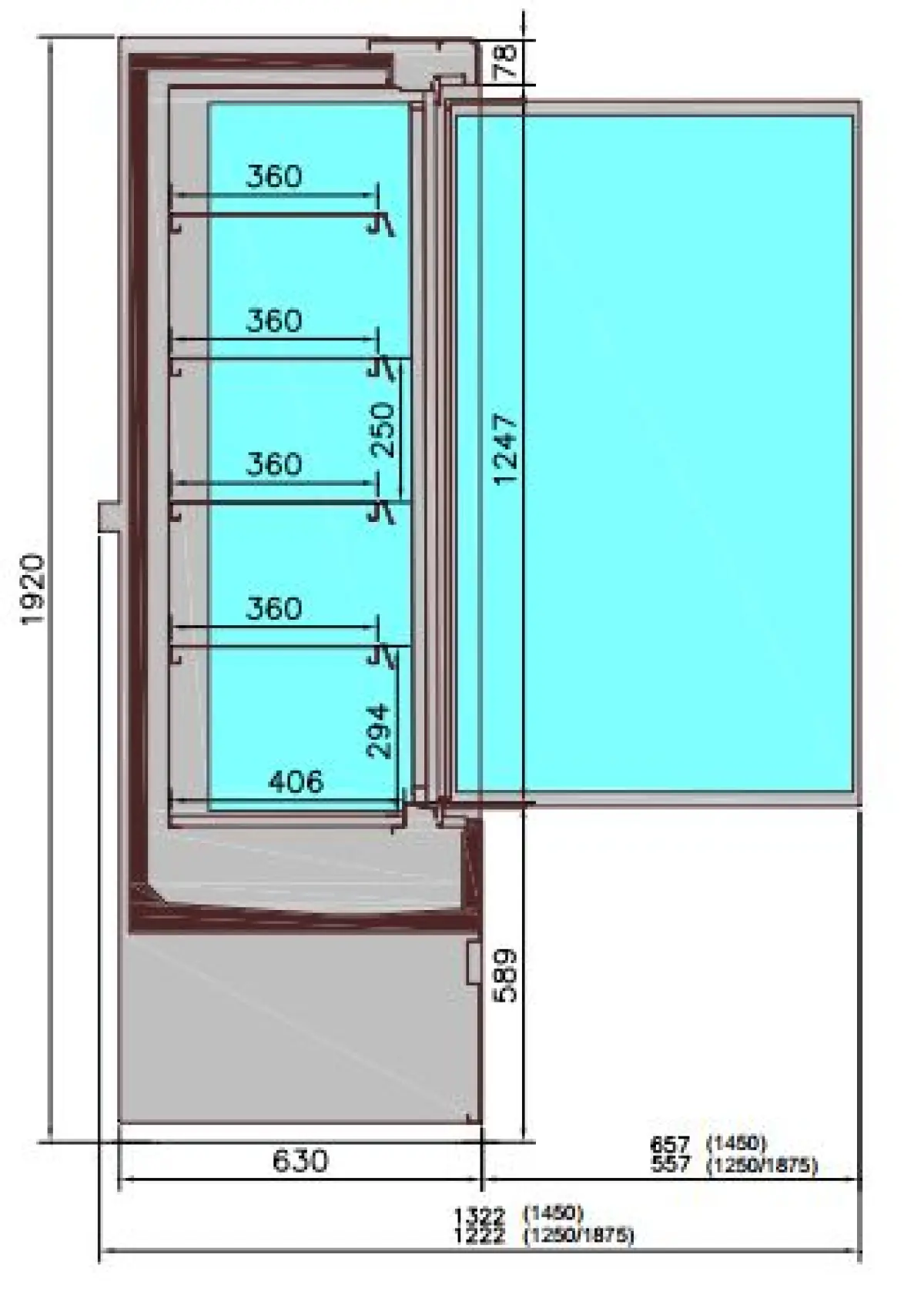 COMBISTEEL PROLINE MULTIDECK REFRIGERATED UNIT + FRAMELESS GLASS DOORS 1310X665X1920