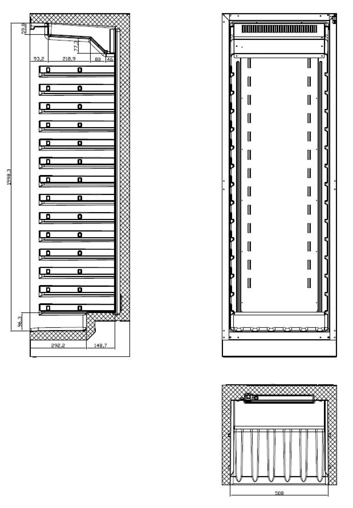 COMBISTEEL SINGE TEMPERATURE WINE COOLER + WOODEN SHELVES - 60X60X180CM