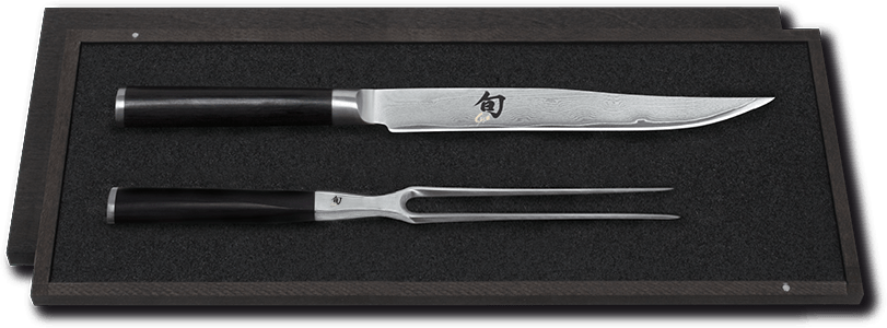 SHUN CLASSIC SETS, WITH FINE WOOD PACKAGING - Carving set # DMS-200 Content: Carving knife DM-0703 and Carving fork DM-0709