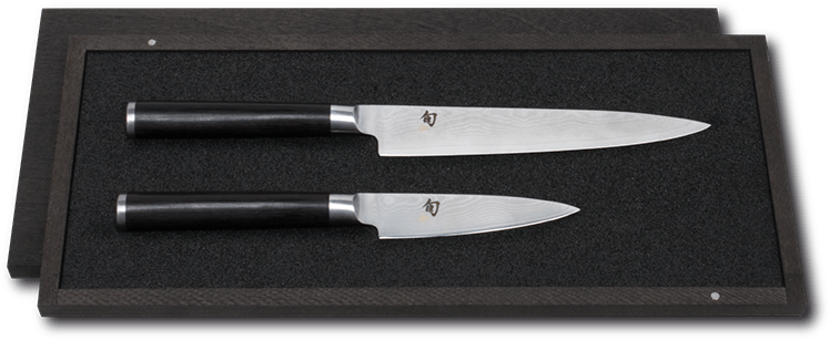 SHUN CLASSIC SETS, WITH FINE WOOD PACKAGING - Small knife set # DMS-210 Content: Office knife DM-0700 and Utility knife DM-0701