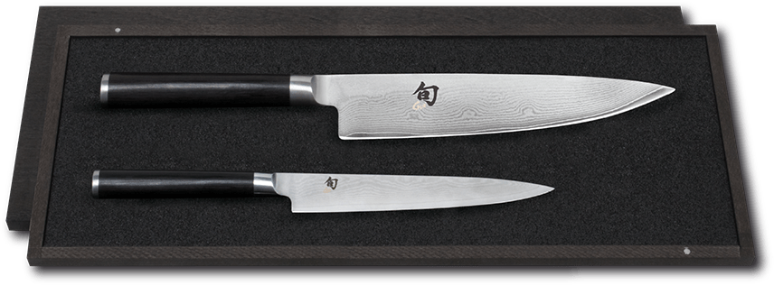 SHUN CLASSIC SETS, WITH FINE WOOD PACKAGING - 2-Knives set # DMS-220 Content: Utility knife DM-0701 and Chef's knife DM-0706