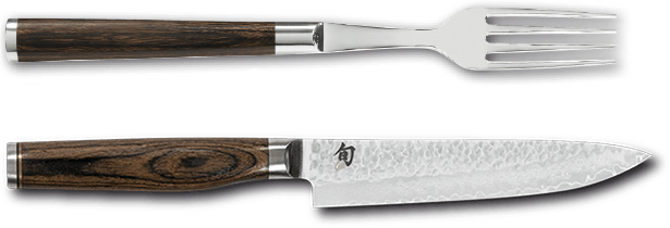 BLADE TYPES - SHUN PREMIER SETS, WITH FINE WOOD PACKAGING Fork/Steak knife set # TDM-0907